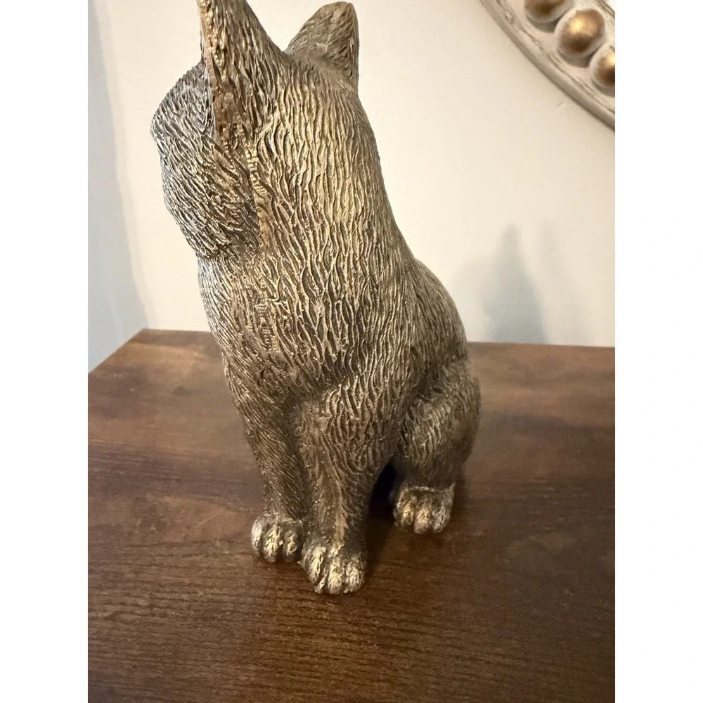Vintage Style Gold Bronze Cat Figurine Sitting Kitty Statue Home Decor 6in